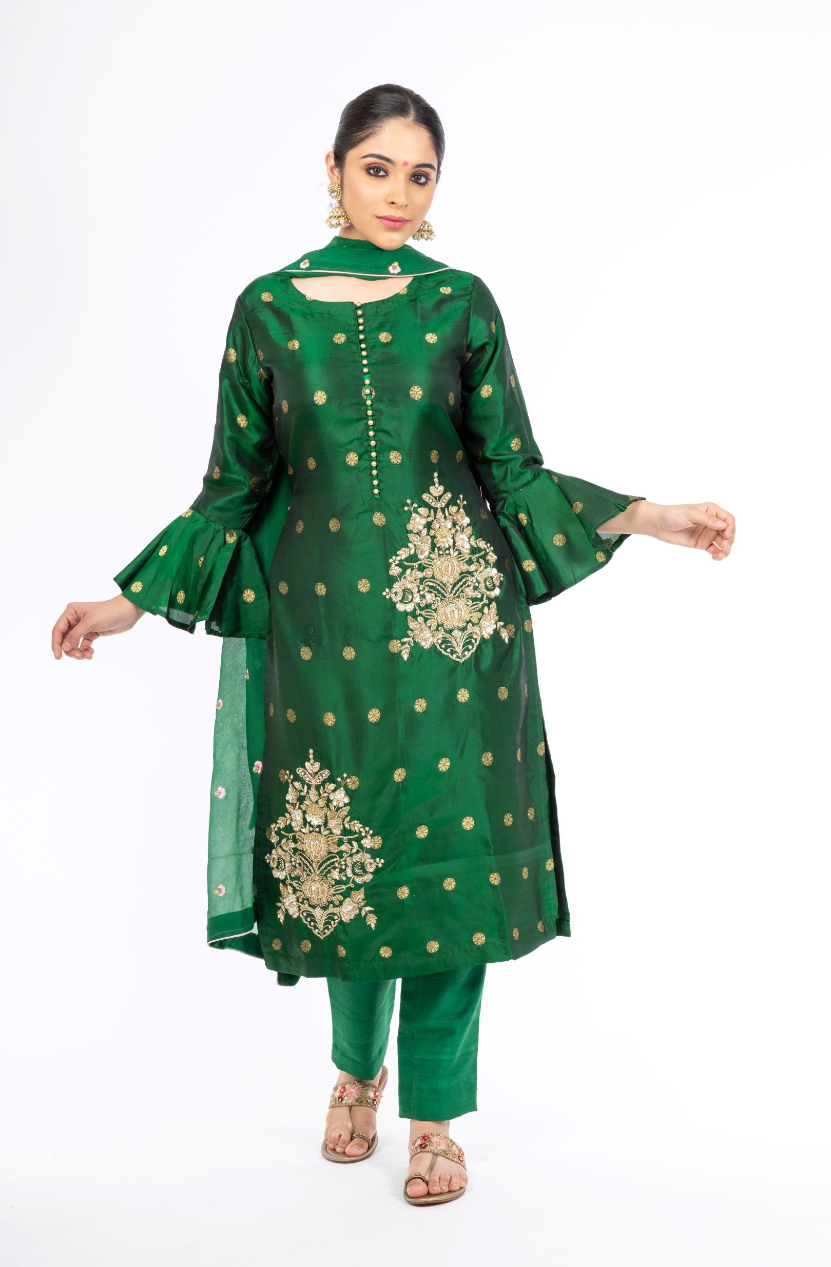 Green Embroidered Premium Silk Salwar Set – Maharani